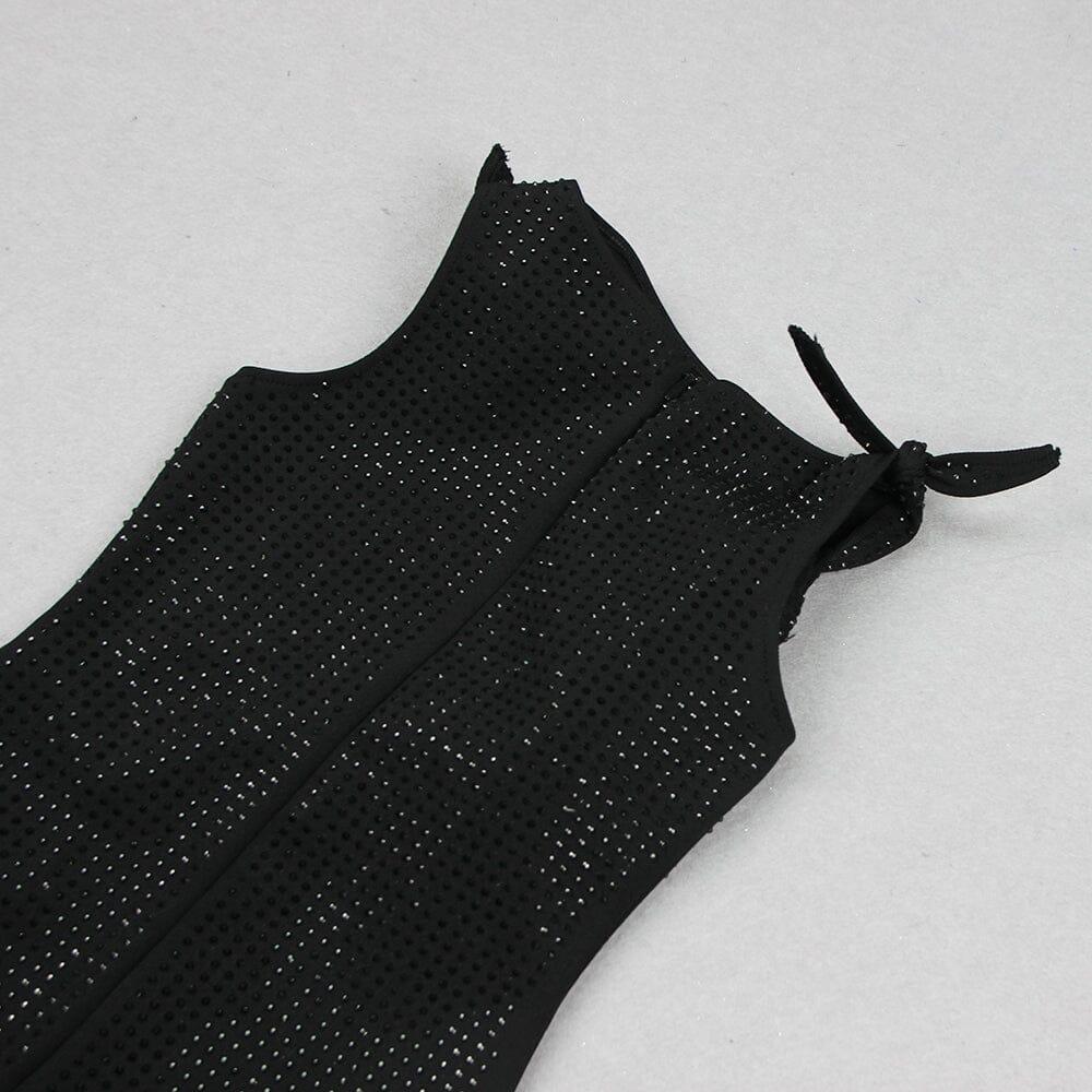 AIIZIE BLACK FLOWER EMBELLISHED SPARKLY MIDI DRESS - product image