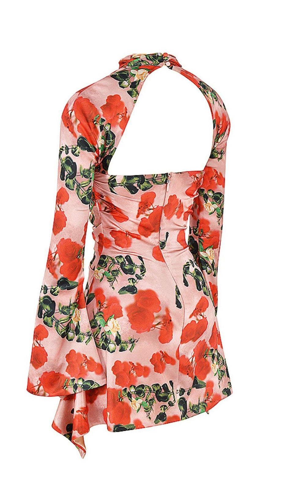 ROSE PRINT CUT OUT DRAPED MINI DRESS