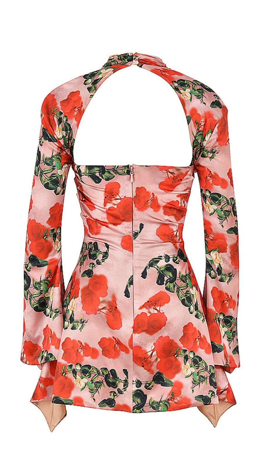 ROSE PRINT CUT OUT DRAPED MINI DRESS