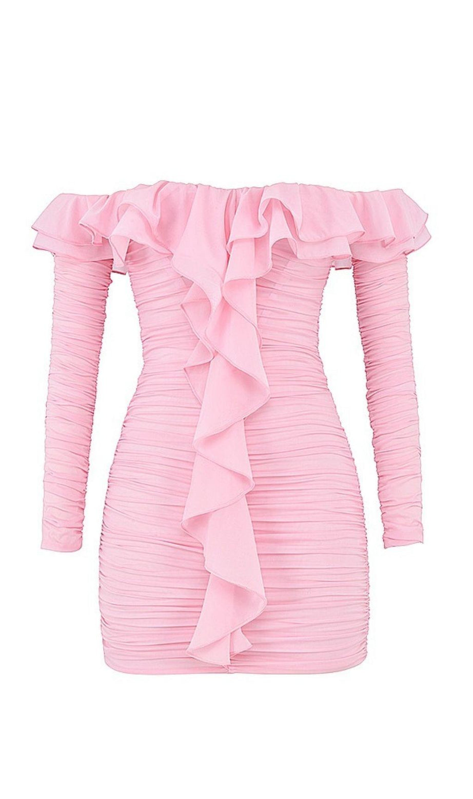 MINI ABITO ROSA SENZA SPALLINE CON RUCHES