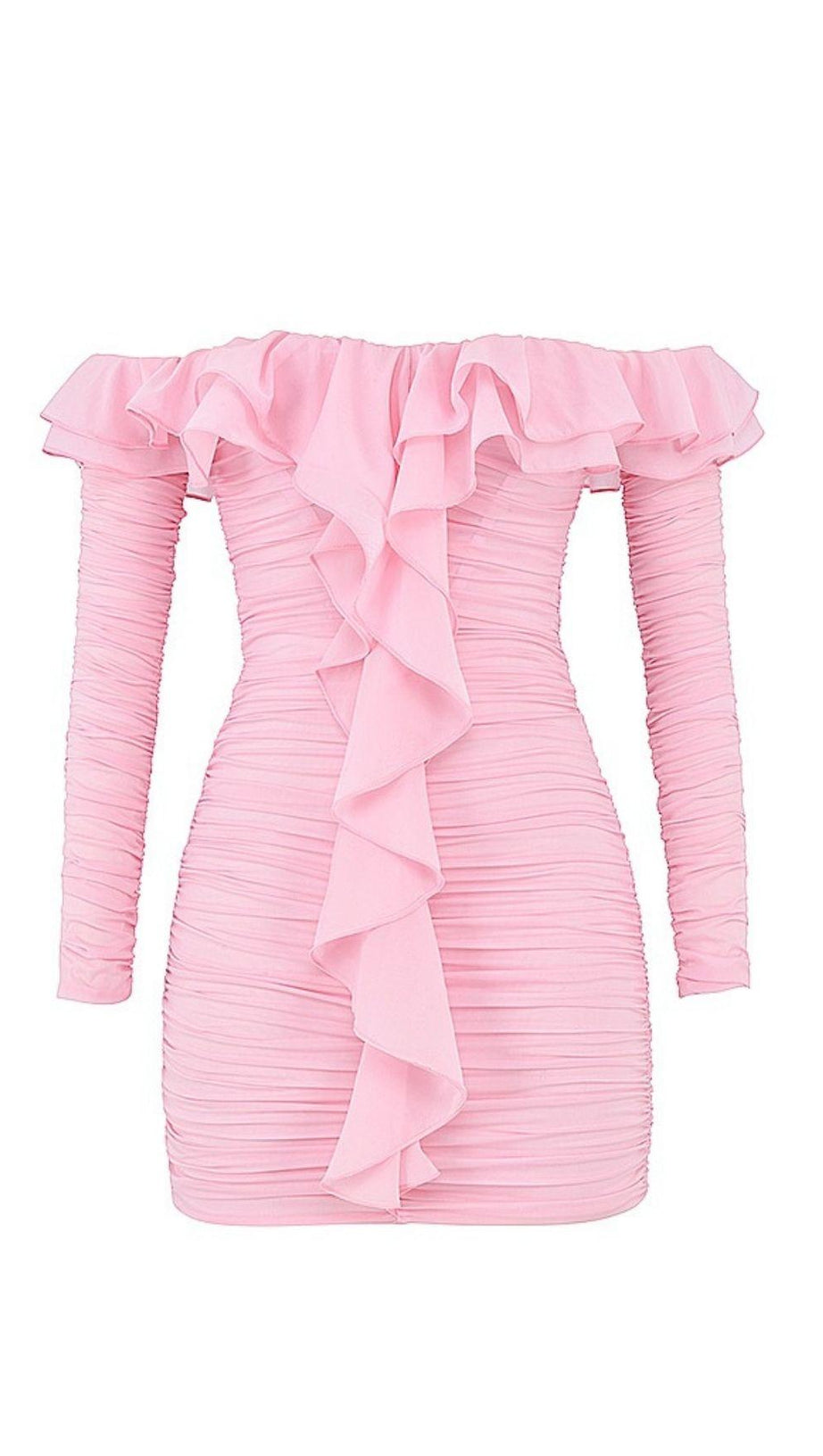 TRÄGERLOSES MINIKLEID MIT RÜSCHEN IN ROSA