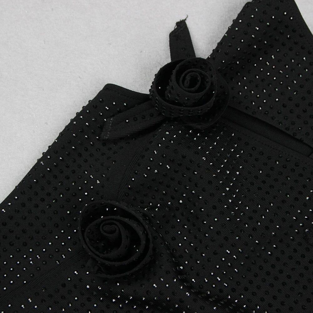 AIIZIE BLACK FLOWER EMBELLISHED SPARKLY MIDI DRESS - product image