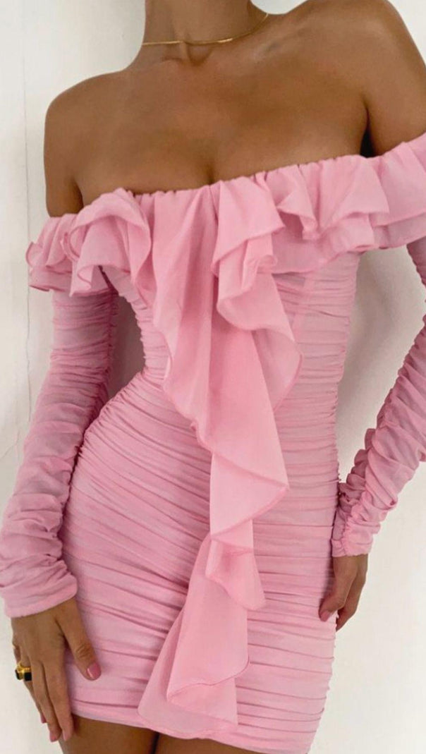 AIIZIE STRAPLESS RUCHED MINI DRESS IN PINK - product image