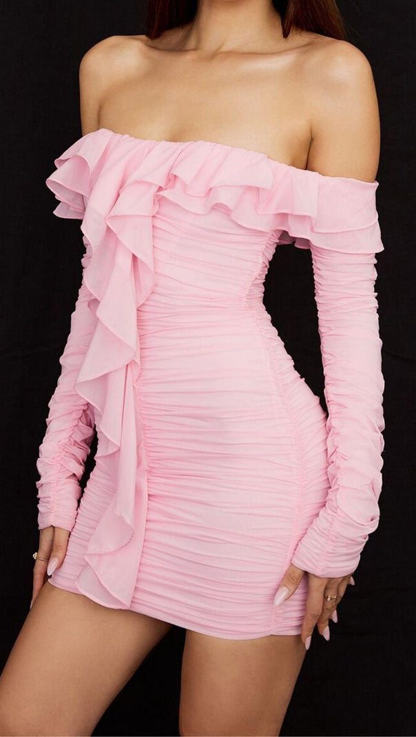 AIIZIE STRAPLESS RUCHED MINI DRESS IN PINK - product image
