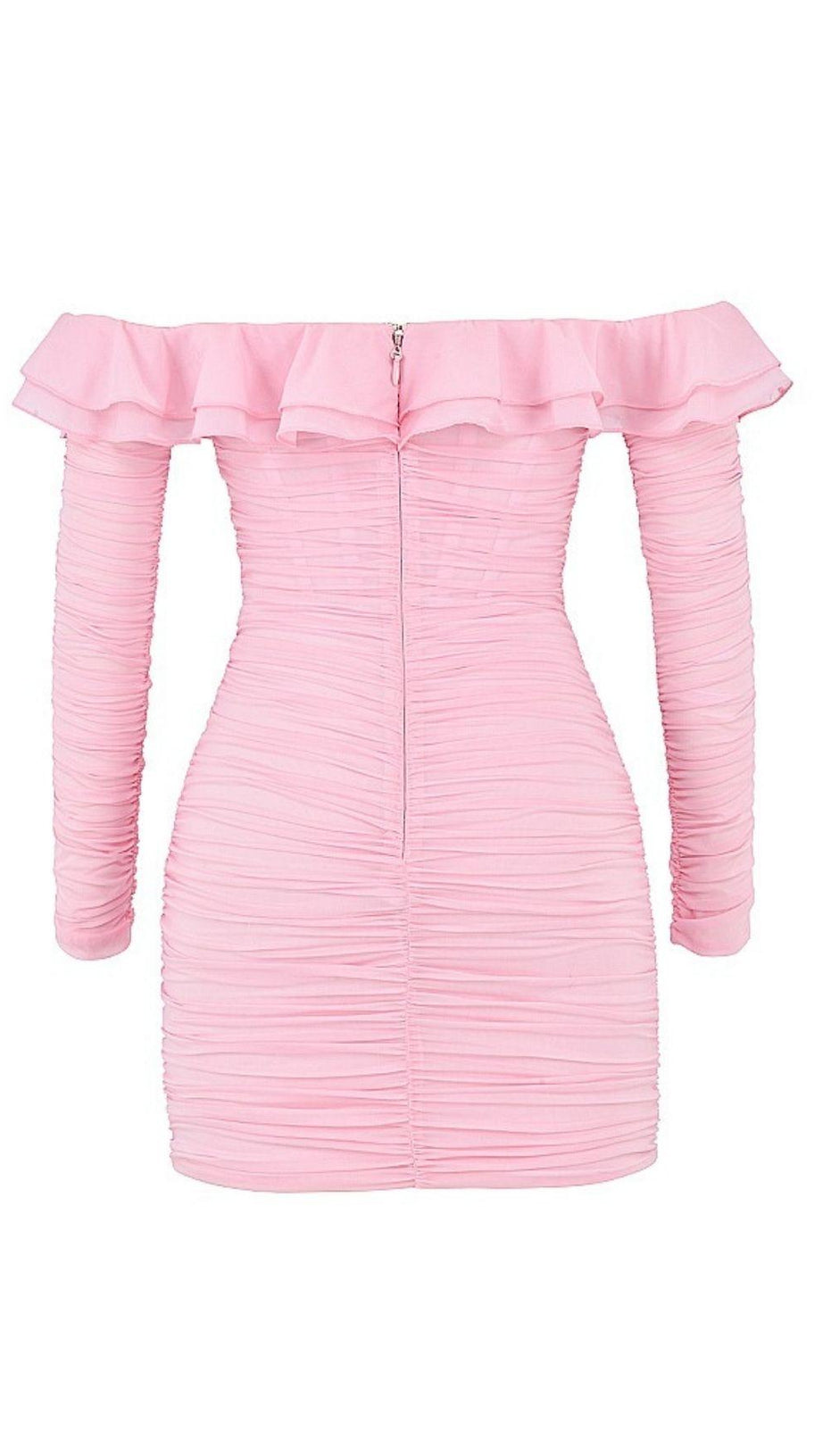 STRAPLESS RUCHED MINI DRESS IN PINK