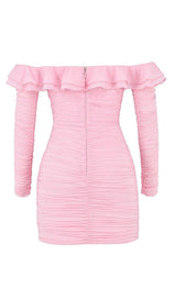 STRAPLESS RUCHED MINI DRESS IN PINK