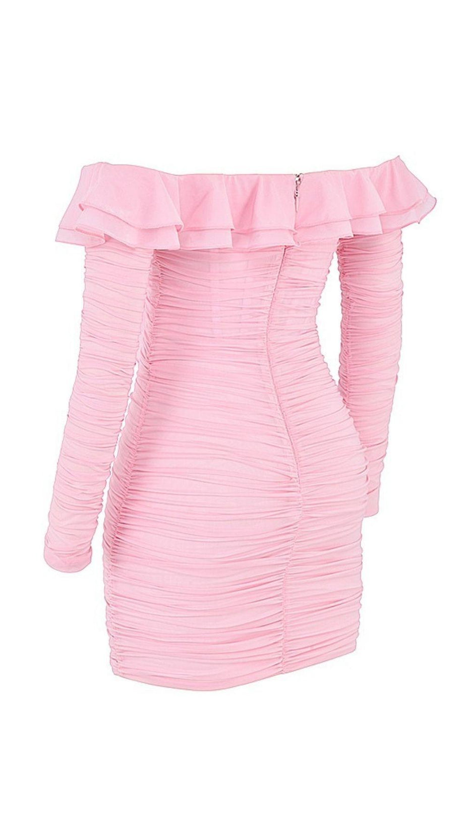 STRAPLESS RUCHED MINI DRESS IN PINK