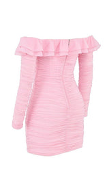 STRAPLESS RUCHED MINI DRESS IN PINK