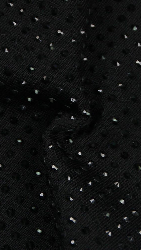 BLACK FLOWER EMBELLISHED SPARKLY MIDI DRESS