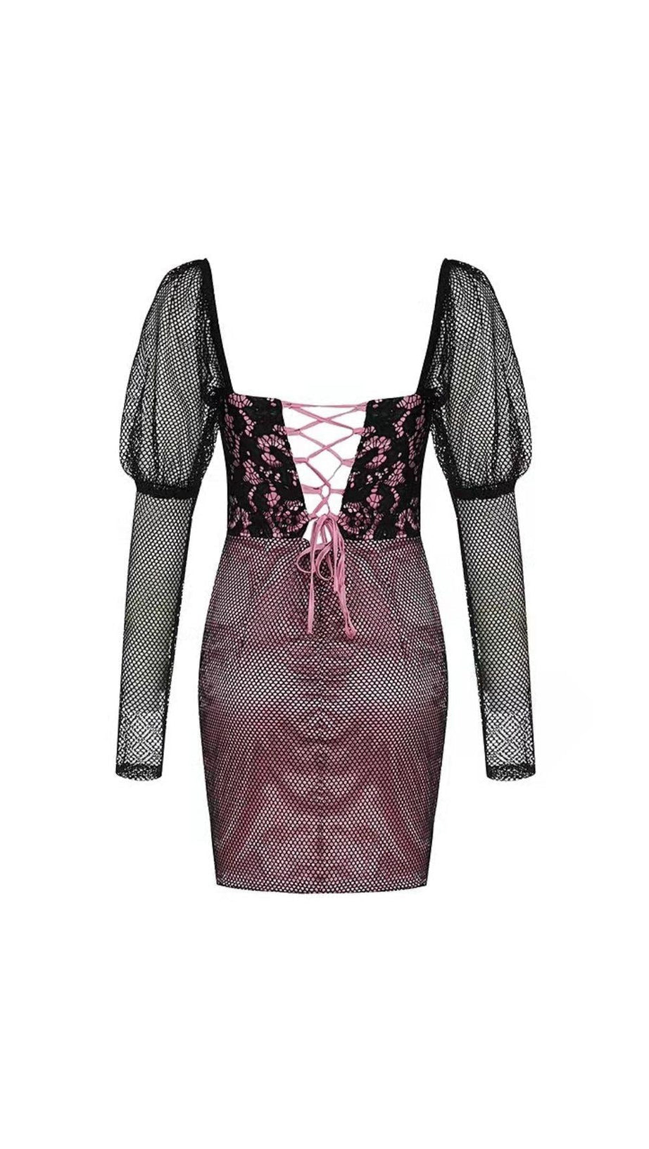 PUFF SLEEVE LACE UP MNI DRESS