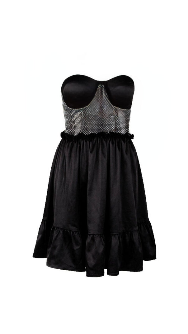 AIIZIE STRAPLESS LACE UP MINI DRESS IN BLACK - product image