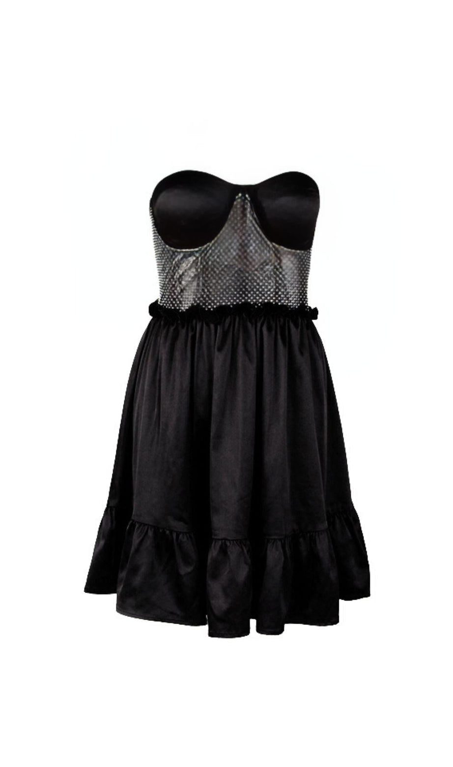 TRÄGERLOSES MINIKLEID MIT SCHNÜRUNG IN SCHWARZ
