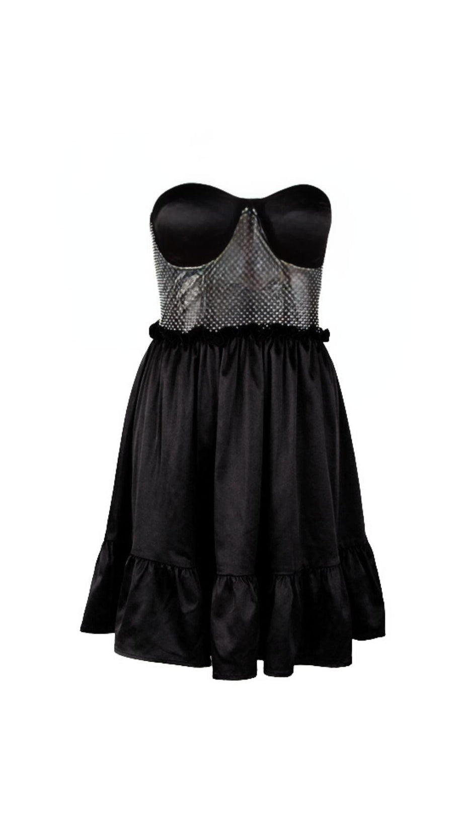 TRÄGERLOSES MINIKLEID MIT SCHNÜRUNG IN SCHWARZ