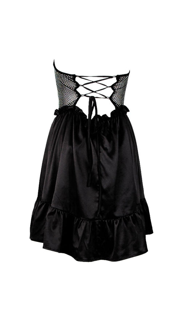 AIIZIE STRAPLESS LACE UP MINI DRESS IN BLACK - product image