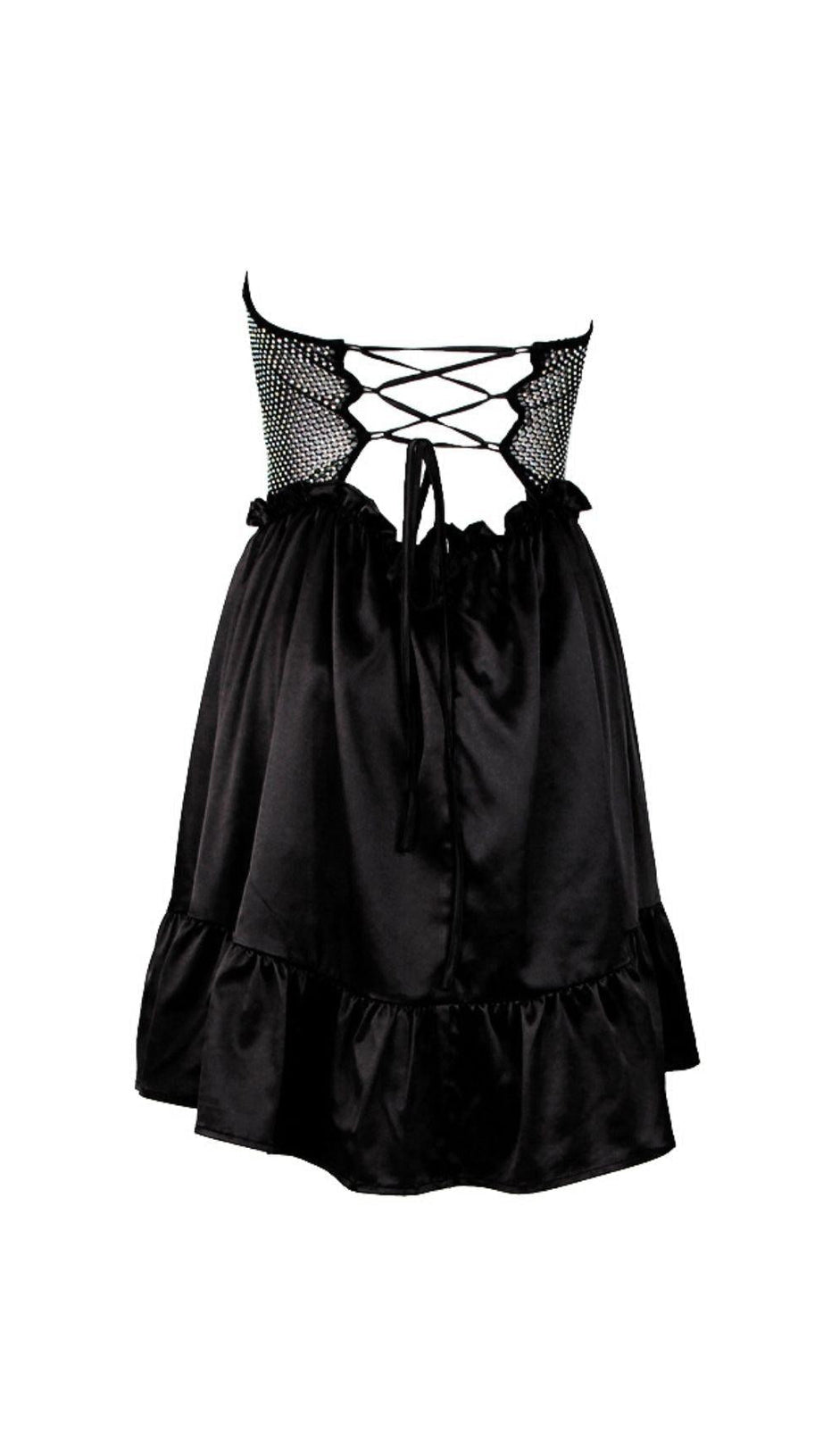 TRÄGERLOSES MINIKLEID MIT SCHNÜRUNG IN SCHWARZ