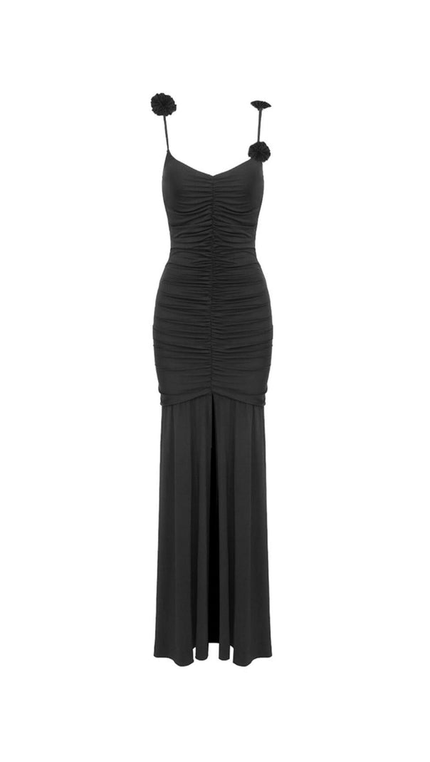 AIIZIE BLACK FLORAL SUSPENDER MAXI DRESS - product image
