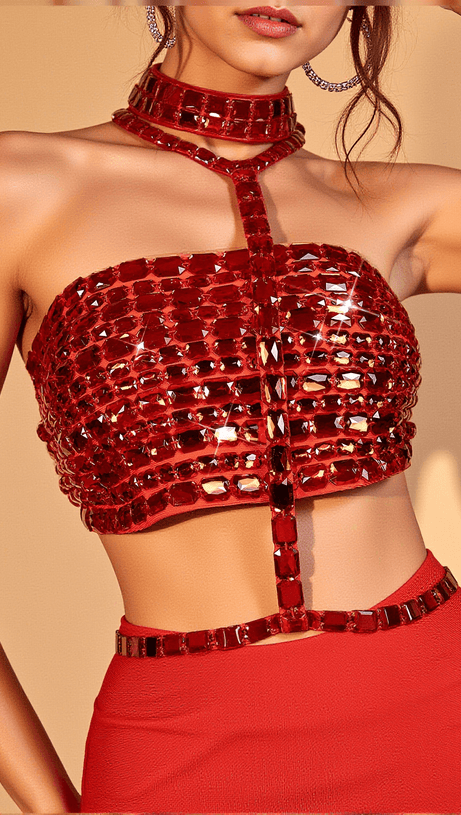 Hareem Mini-Highneck-Top mit Strasssteinen