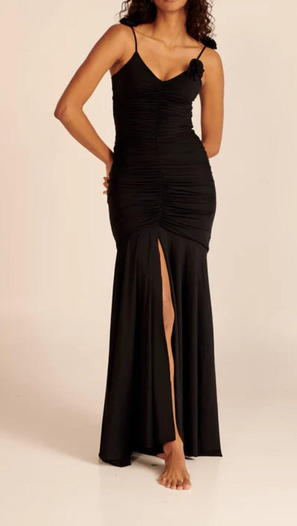 AIIZIE BLACK FLORAL SUSPENDER MAXI DRESS - product image