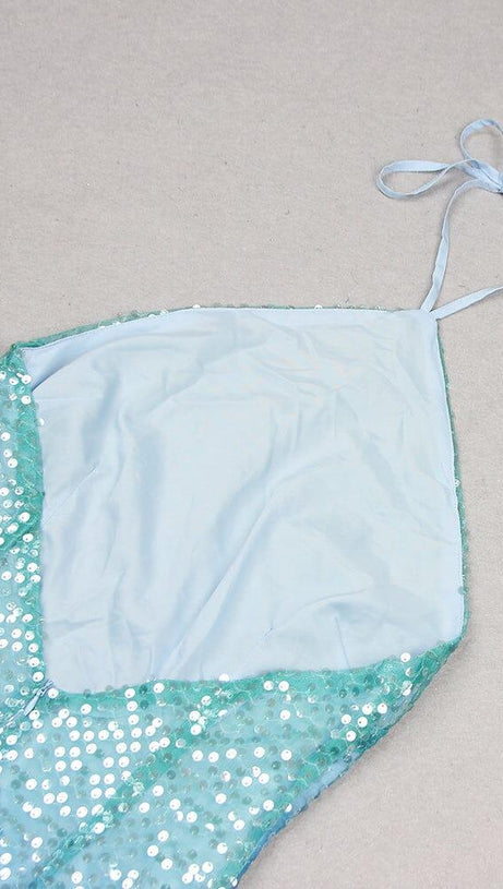 MINI ABITO CON PIUME, PAILLETTES E GIOIELLI TURCHESI