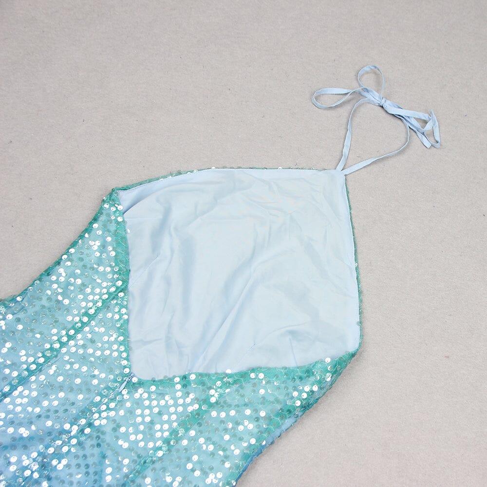 AIIZIE TURQUOISE JEWEL SEQUIN FEATHER MINI DRESS - product image