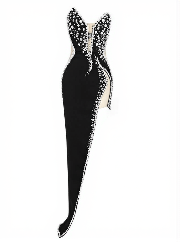 AIIZIE SABINE STRAPLESS EMBELLISHED BANDAGE DRESS IN BLACK - product image