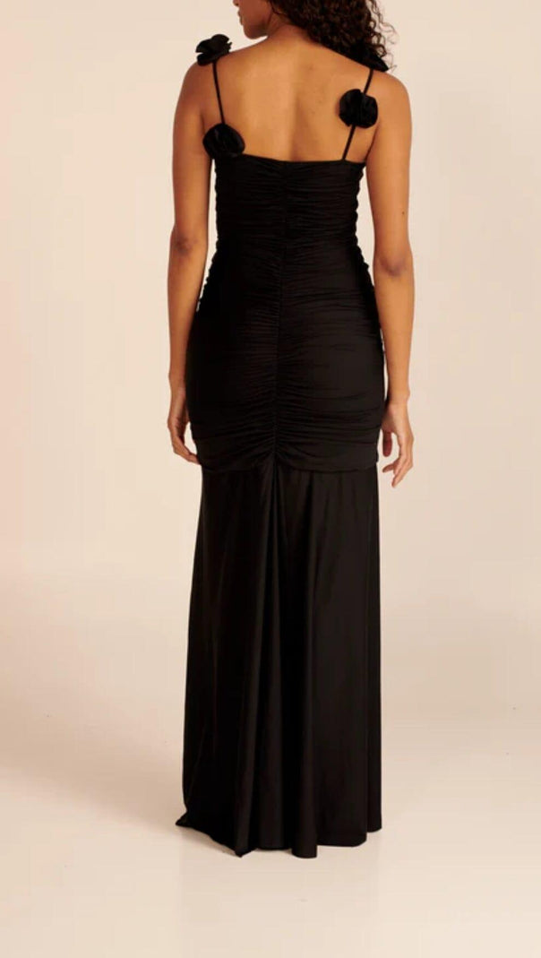 AIIZIE BLACK FLORAL SUSPENDER MAXI DRESS - product image