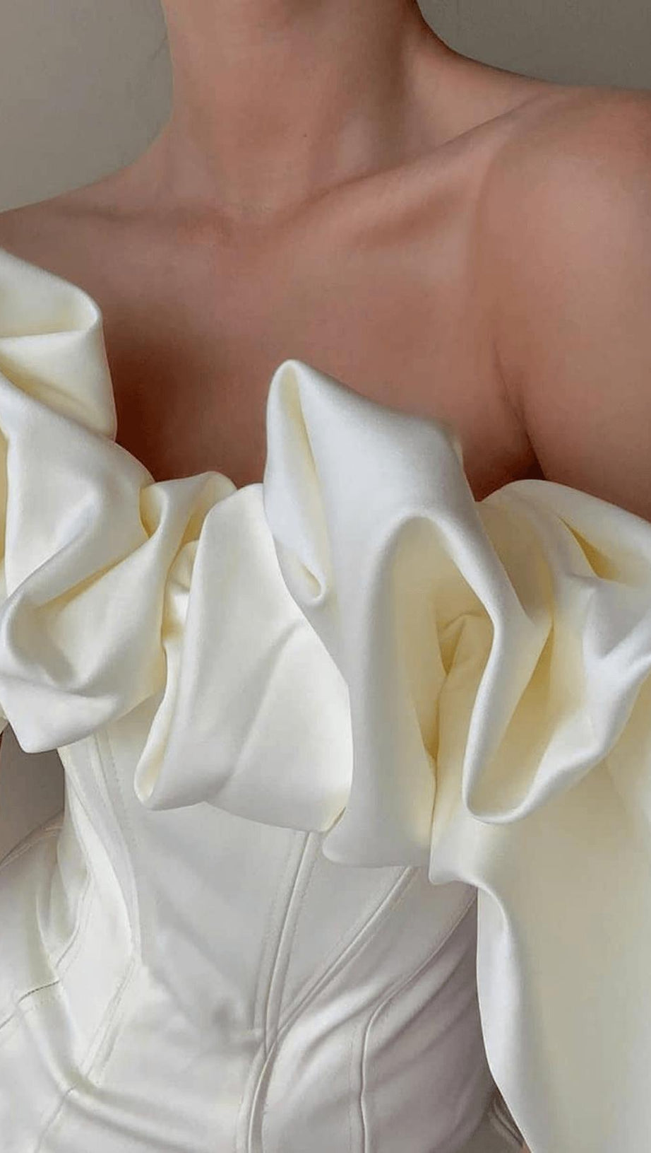 BURGUNDY SATIN RUFFLE STRAPLESS DRESS