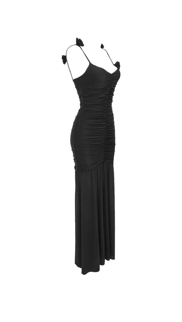 AIIZIE BLACK FLORAL SUSPENDER MAXI DRESS - product image