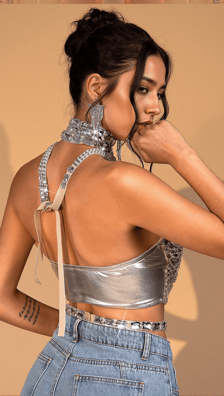 Haleh Neckholder-Minitop mit Kristallen