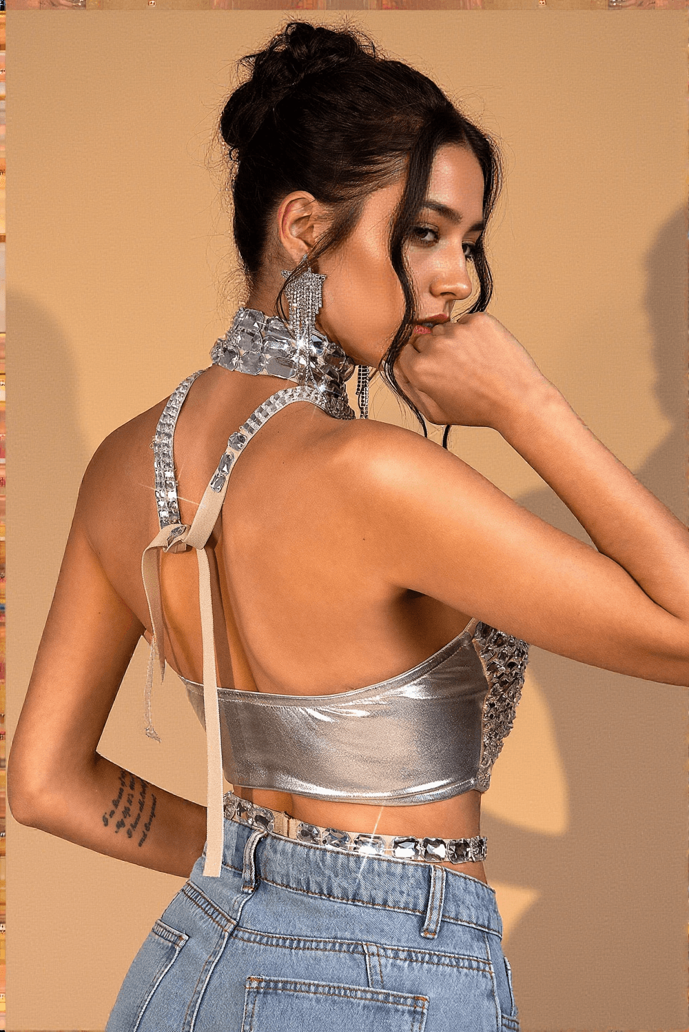 Haleh Neckholder-Minitop mit Kristallen