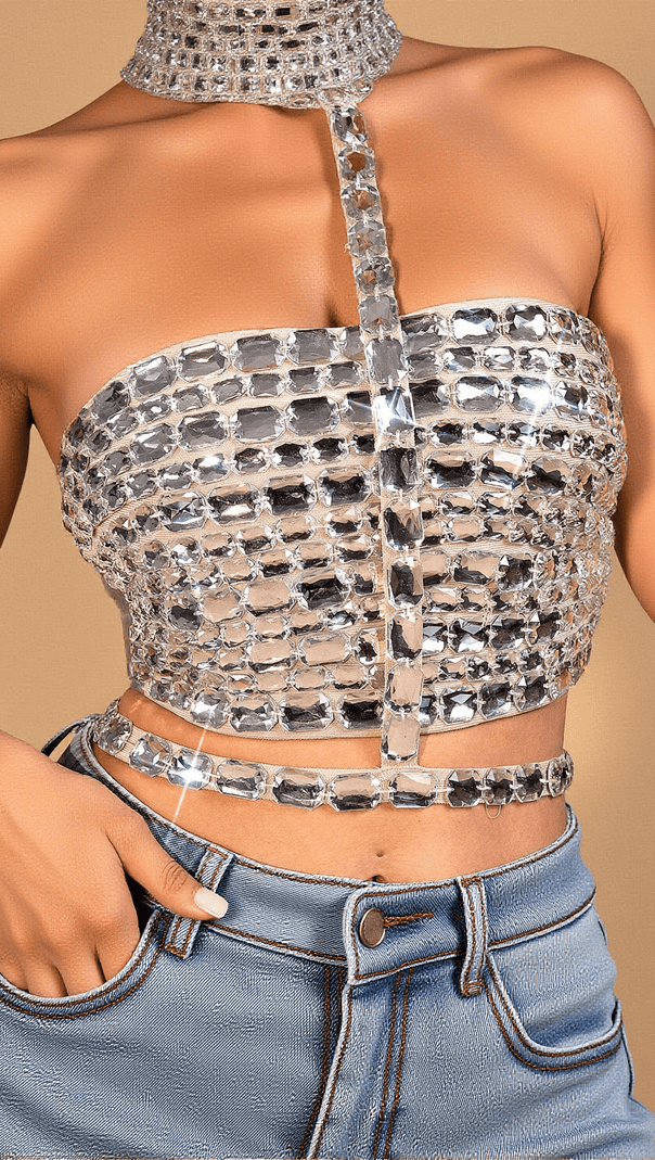 AIIZIE HALEH CRYSTAL HALTER MINI TOP - product image