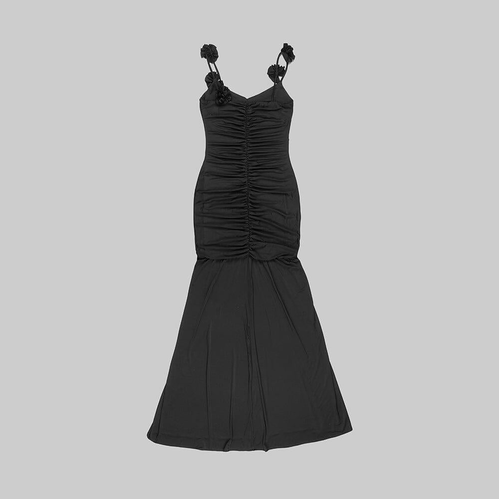 AIIZIE BLACK FLORAL SUSPENDER MAXI DRESS - product image