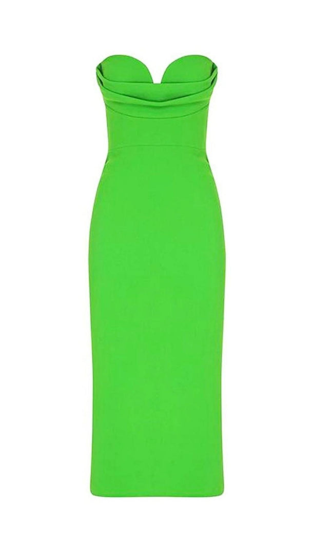 AIIZIE STRAPLESS BANDAGE MIDI DRESS IN GREEN - product image