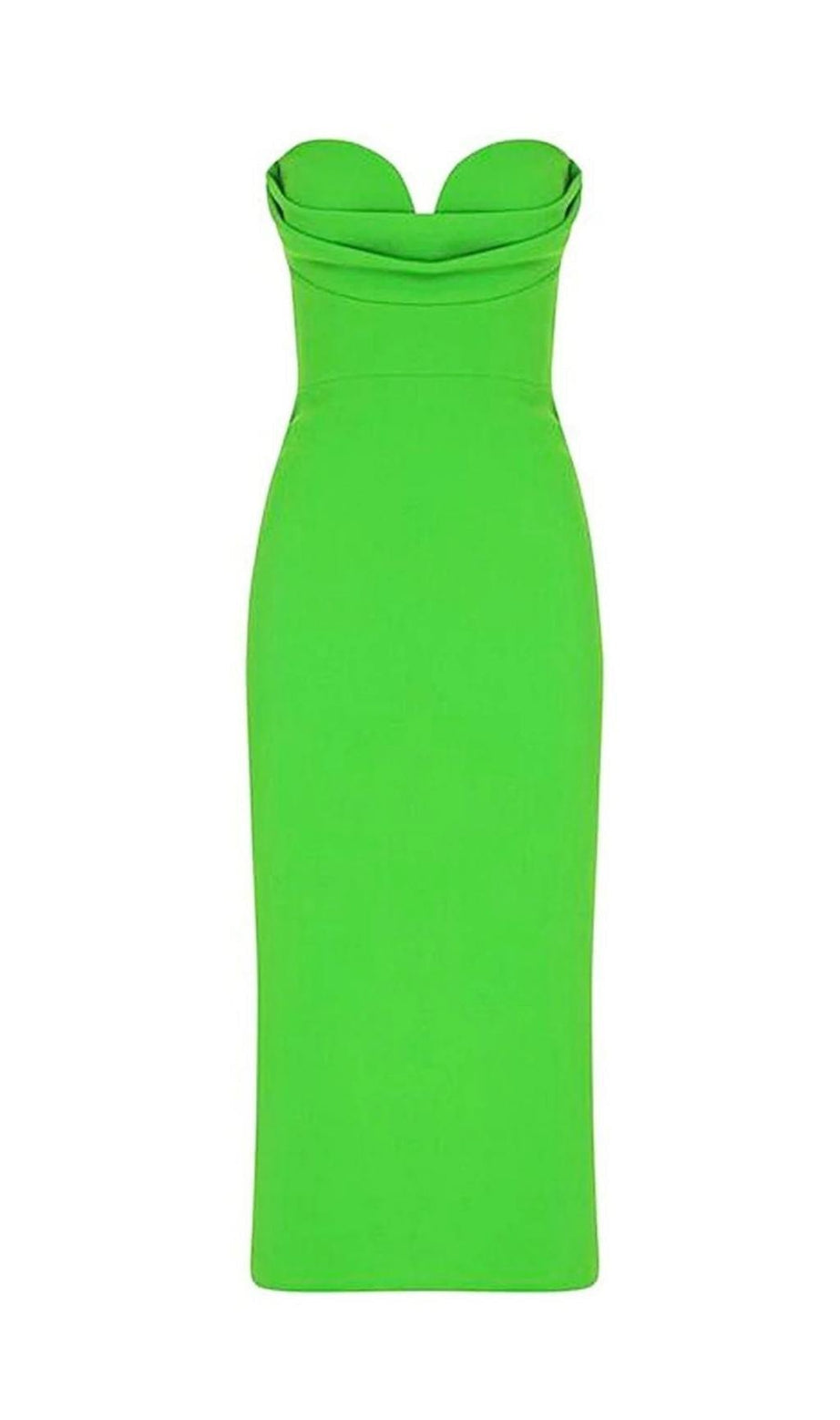 ABITO MIDI SENZA SPALLINE CON BENDAGGI VERDE
