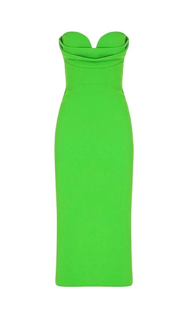 STRAPLESS BANDAGE MIDI DRESS IN GREEN