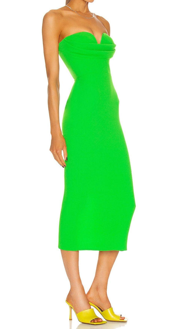 AIIZIE STRAPLESS BANDAGE MIDI DRESS IN GREEN - product image