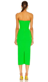 STRAPLESS BANDAGE MIDI DRESS IN GREEN