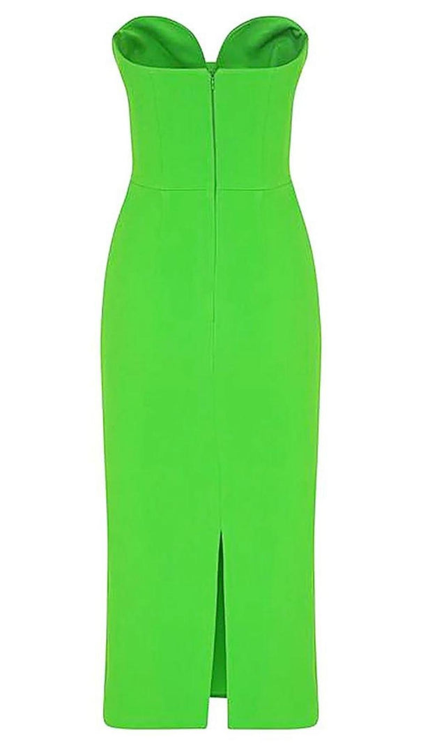 AIIZIE STRAPLESS BANDAGE MIDI DRESS IN GREEN - product image