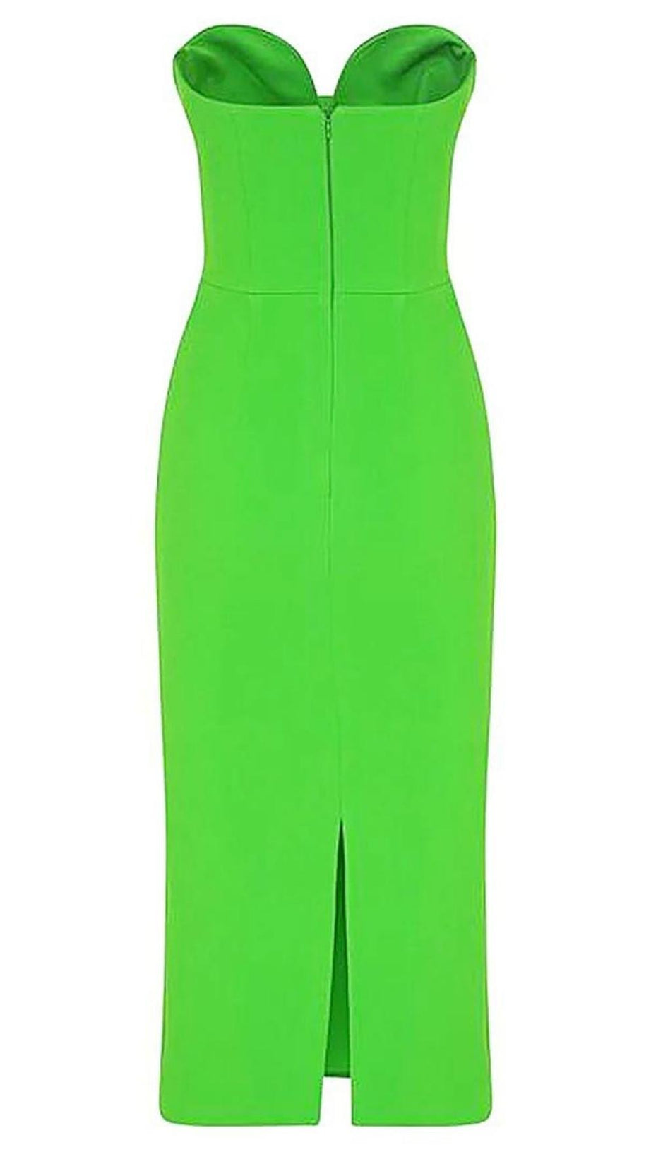 STRAPLESS BANDAGE MIDI DRESS IN GREEN