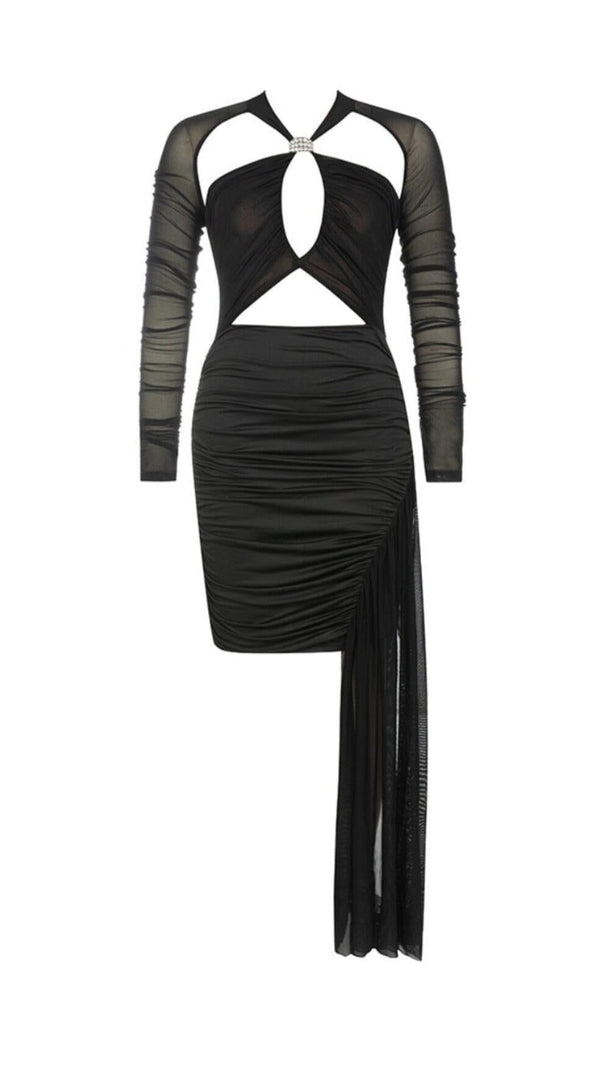 AIIZIE BLACK CUT OUT DRAPED SIDE BODYCON DRESS - product image