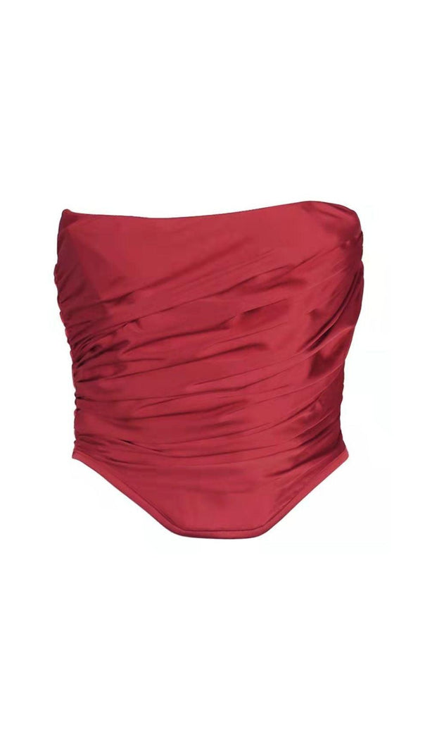 AIIZIE STAIN RUCHED CORSET TOP IN RED - product image