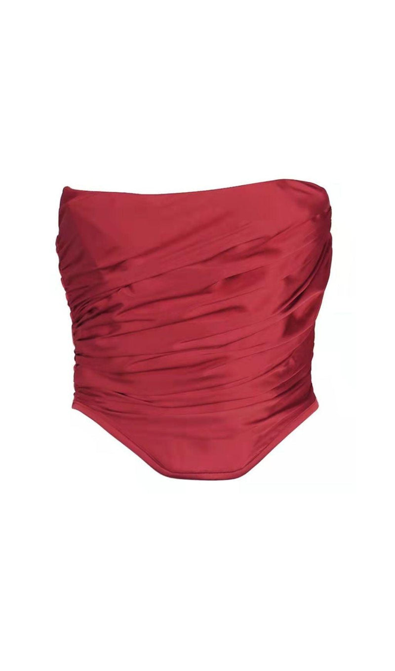 STAIN RUCHED CORSET TOP IN RED