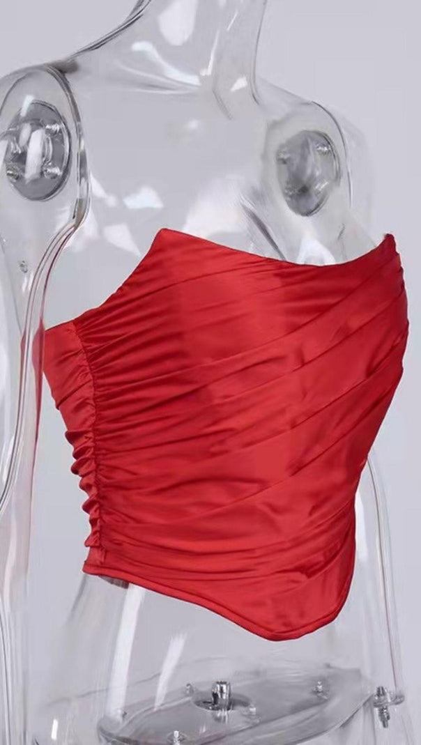AIIZIE STAIN RUCHED CORSET TOP IN RED - product image