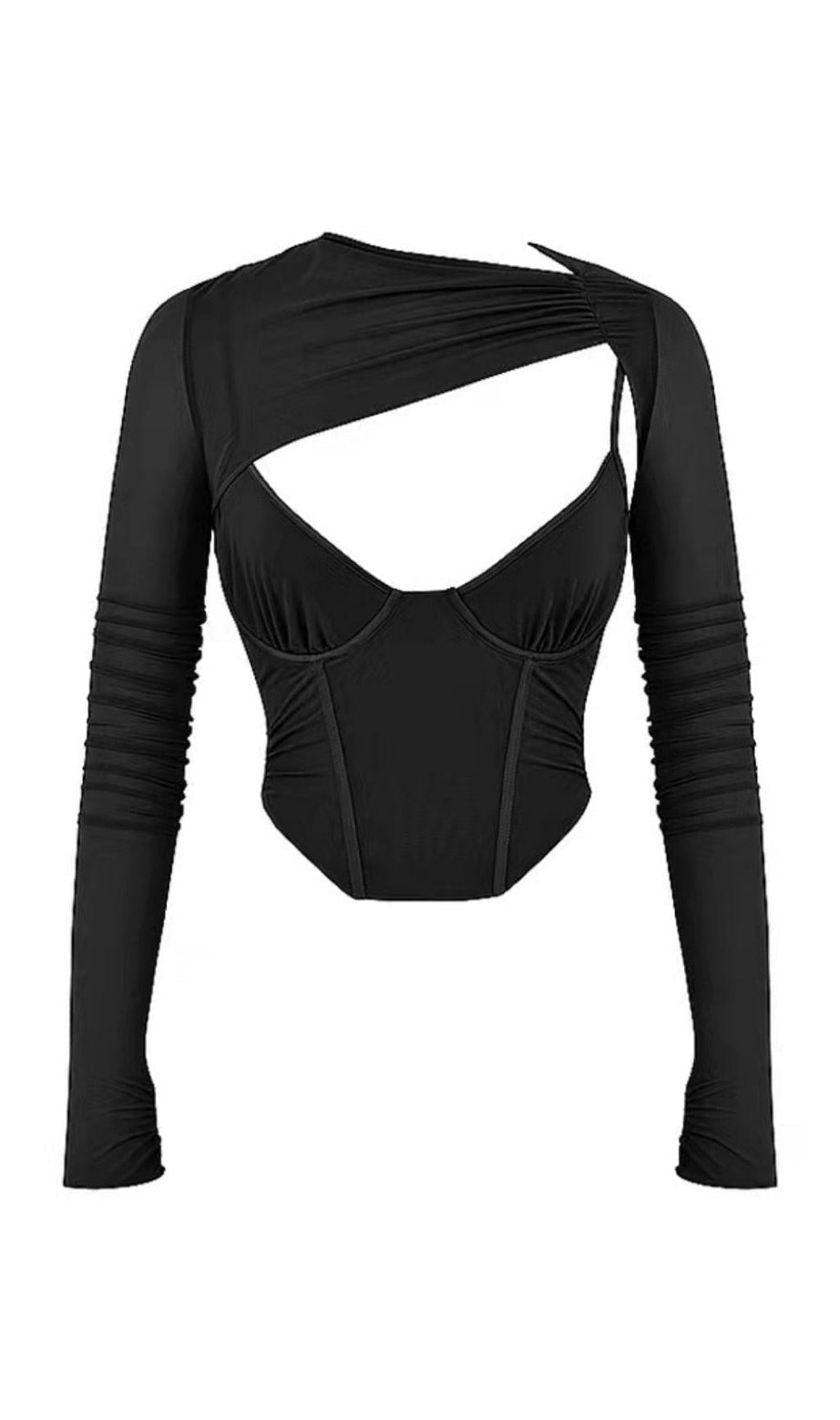 TOP CORSETTO A MANICHE LUNGHE IN NERO