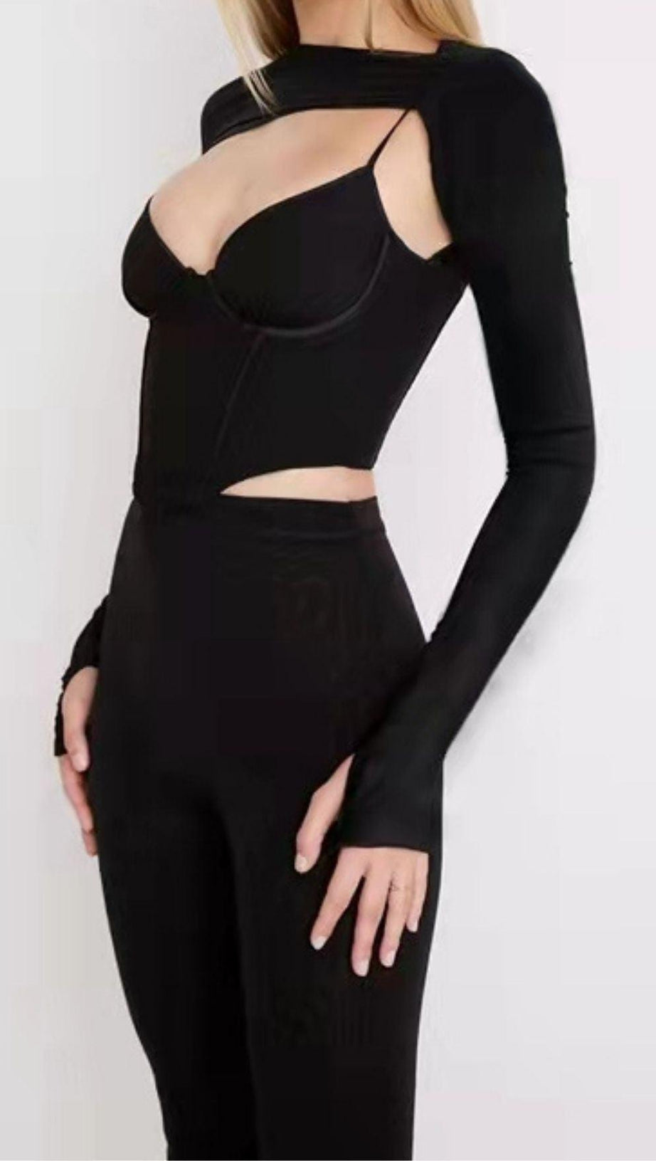 LONG SLEEVE CORSET TOP IN BLACK
