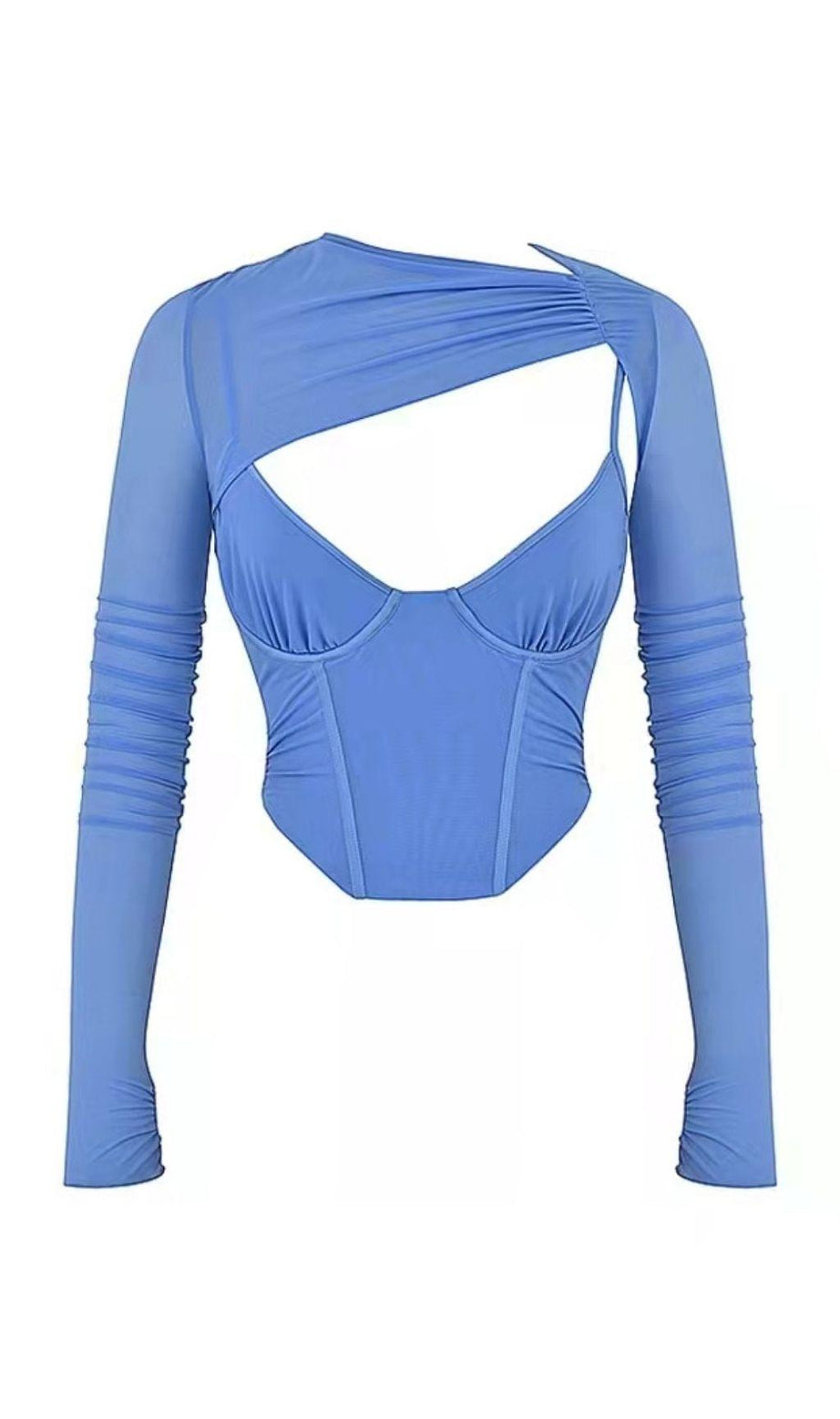 TOP CORSETTO A MANICHE LUNGHE IN BLU
