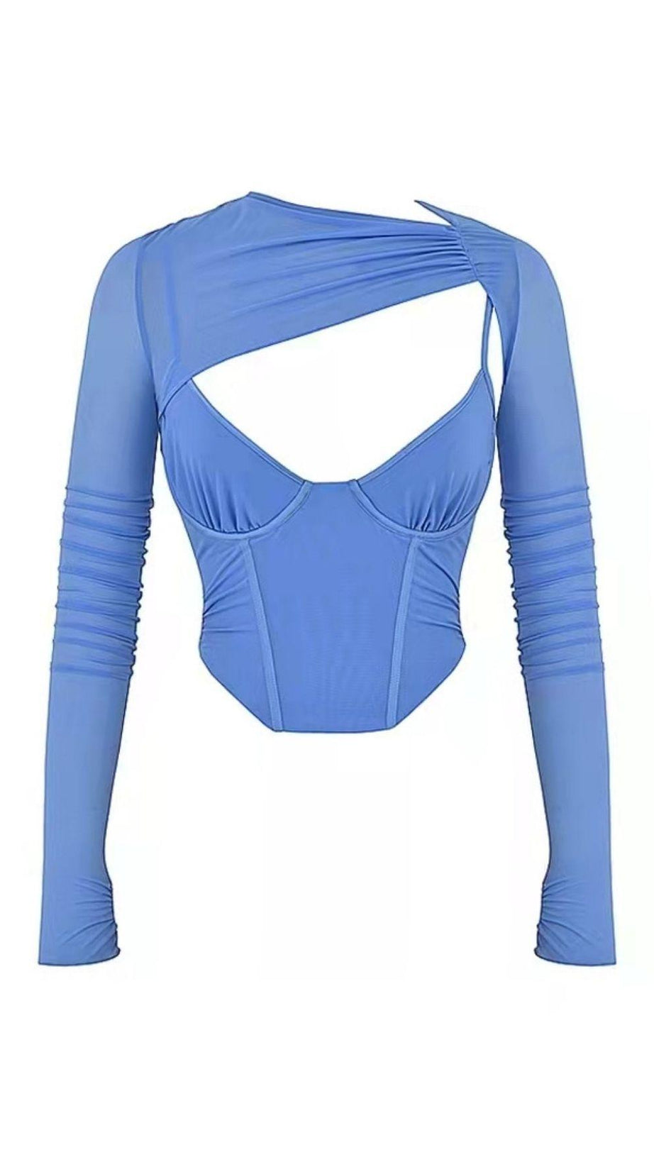 TOP CORSETTO A MANICHE LUNGHE IN BLU