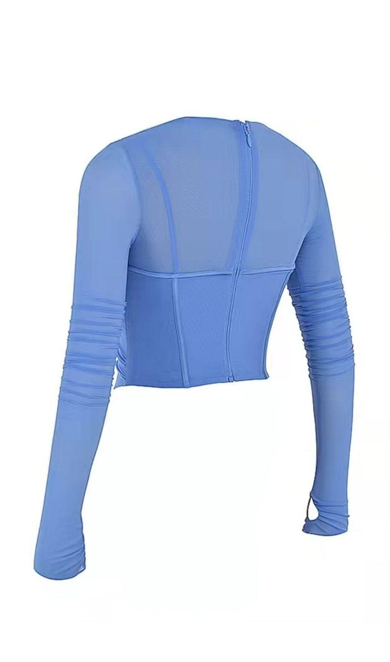 LONG SLEEVE CORSET TOP IN BLUE