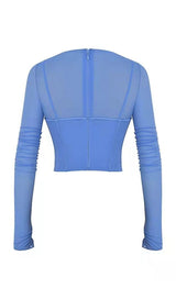 LONG SLEEVE CORSET TOP IN BLUE