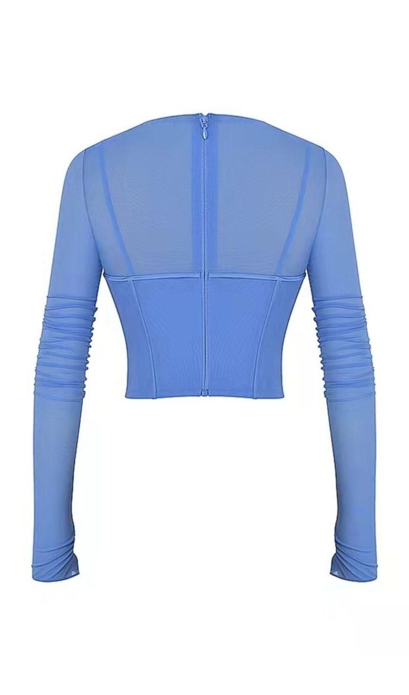 LONG SLEEVE CORSET TOP IN BLUE